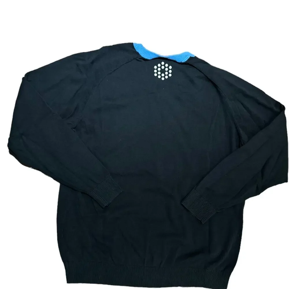 Puma Mens 3XL V-Neck Black Sweater with Blue Elbow Patches Trim and Logo